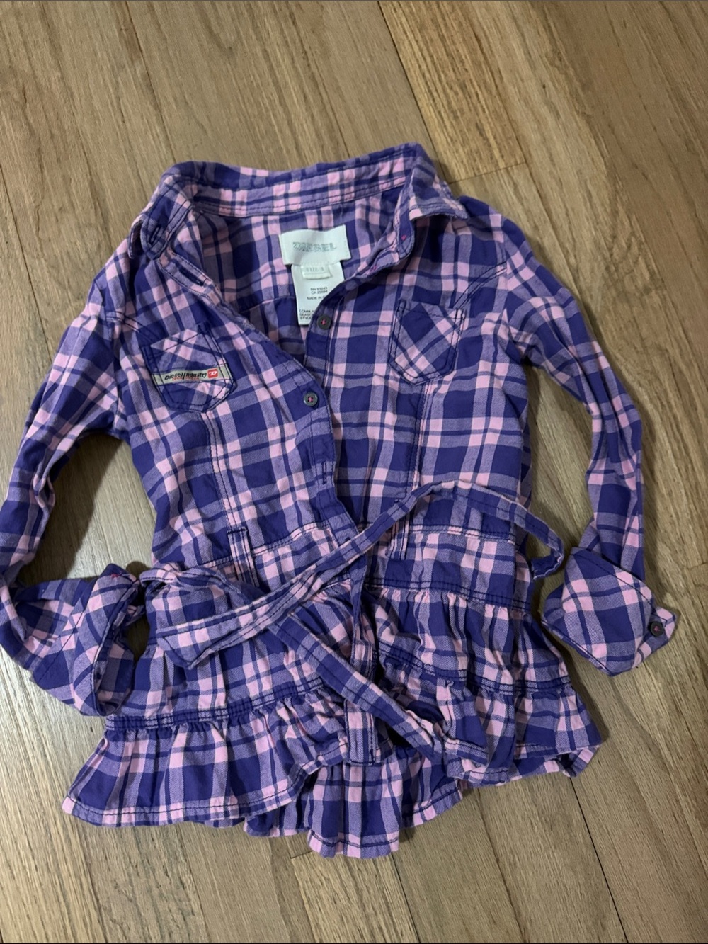 Diesel Girls Purple & Pink Plaid Button-Front Peplum Shirt